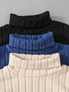 Conjunto de suéter de cuello alto acanalado con parches para niño - Azul - Ver 3