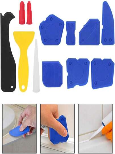 Kit de Herramientas para Lechada y Silicona, 12 Piezas para Alisar y Acabar, Ideal para Trabajar con Azulejos y Rejuntar, Color Azul