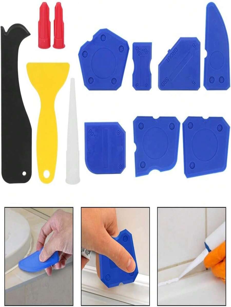 Kit de Herramientas para Lechada y Silicona, 12 Piezas para Alisar y Acabar, Ideal para Trabajar con Azulejos y Rejuntar, Color Azul - Azul - Ver 1
