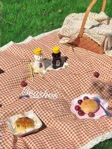 1 chiếc khăn trải dã ngoại hình chữ nhật kẻ caro cam trắng đáng yêu - Thích hợp cho Ngày Valentine, Lễ Phục Sinh, khăn trải bàn dệt bằng sợi rayon với viền ren, lý tưởng cho cắm trại mùa đông, dã ngoại bãi biển, phông nền chụp ảnh, phụ kiện dã ngoại. - quả cam - Xem 5