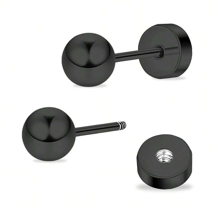 ZDE Women Flat Back Ball Stud Earrings Titanium Hypoallergenic Earrings Stud For Sensitive Ears Simple Classic 3mm-5mm Flat Stud Earring Perfect For Helix Tragus Cartilage Earlobe,6MM,Black - Đen - Xem 1