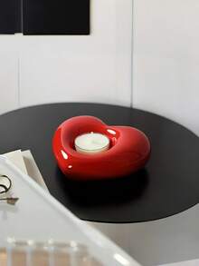 1pc Modern Minimalist Ceramic Candle Holder, Heart-Shaped Design, Smooth Glaze, Creative Tea Light Candle Holder, Suitable For Valentine's Day/Wedding/Holiday Tabletop Decor, Home Dining Table Display Accessory, Ceramic Heart-Shaped Candle Tray, Holiday Atmosphere Decorative Item - Multicolor - View 8