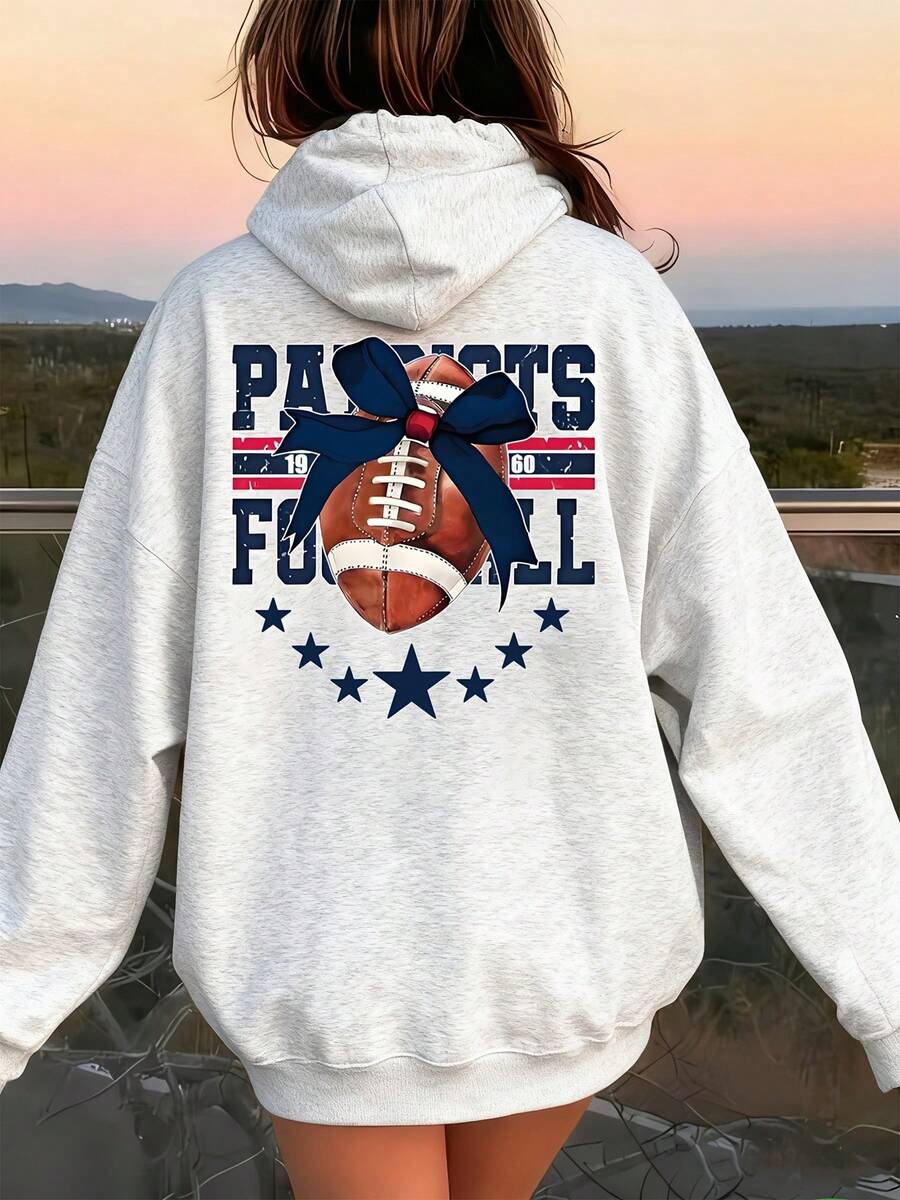 Patriots Football Team Spirit Hoodie With Bow And Stars Design For Game Day And Fan Events - Màu Xám nhạt - Xem 1