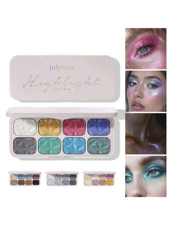 1 Paleta de iluminador facial, 8 colores de textura de curry de puré de patatas, paleta de iluminador y sombra de ojos, polvo amigable con la piel, fino y sedoso, ilumina las depresiones faciales, se mezcla fácilmente con el iluminador facial de alto color