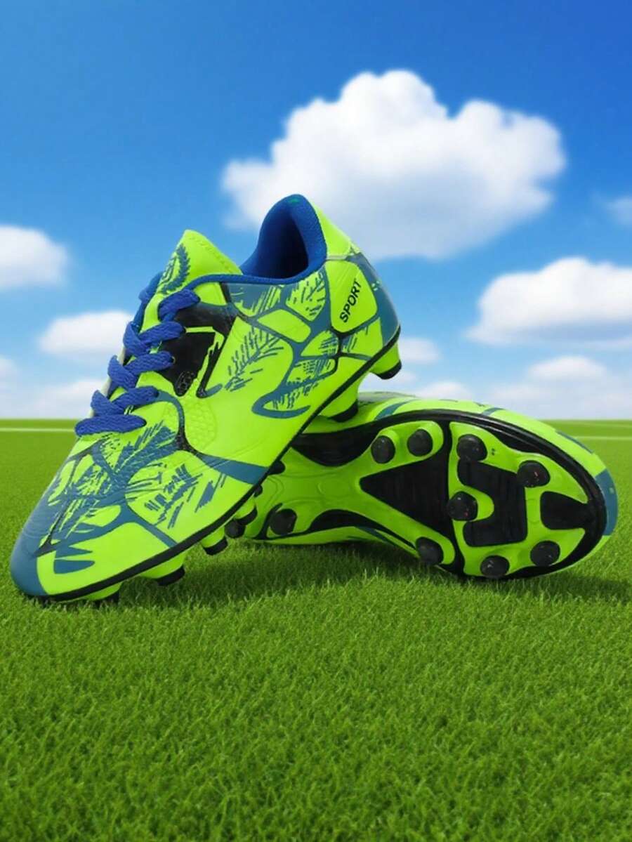 Camouflage Pattern Asymmetrical Color Asymmetrical Tongue Design Breathable Comfortable Outdoor Football/Soccer Shoes, Hiking Shoes, Cleats For Teenagers, Students, Campus Sports