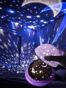 1pc Dreamlike Starry Sky Projection Lamp, Christmas Gift Small Night Light, Holiday Atmosphere Light, LED Romantic Starry Sky Projector, Stars & Moon - Multicolor - View 5