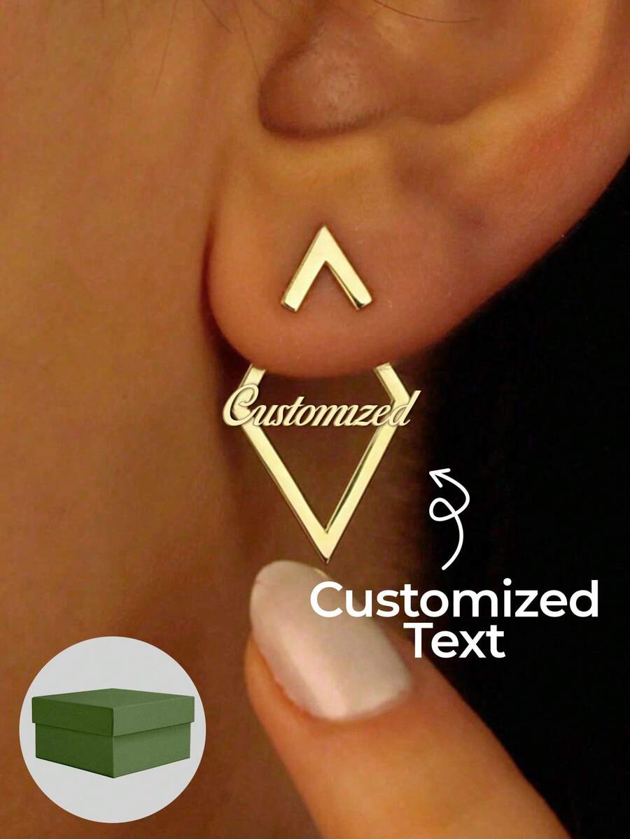 1 par de elegantes pendientes de cruz dorados, pendientes de símbolo de tachuelas, pendientes icónicos dorados, joyería de uso diario, pendientes de diseño original, joyería personalizada con diseños opuestos, personalización de nombre personalizada en pendientes, estilos opuestos, rectangular, estilos de diseño abstracto. - Estilo 6 - Ver 1