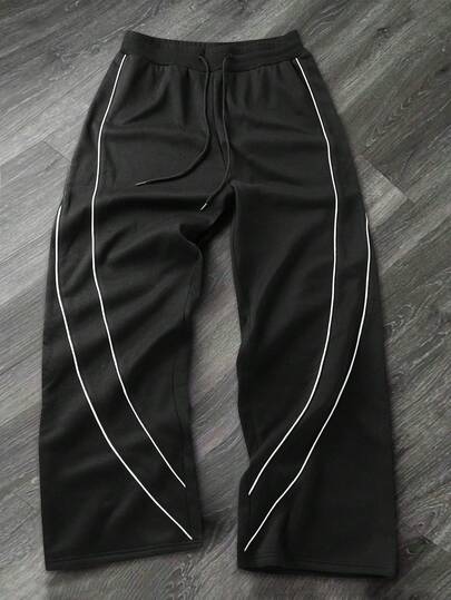 1pc Men's Casual Loose Fit Sports Pants, High Street Fashion Wide Leg Trousers, 100% Polyester, Suitable For Indoor And Outdoor Wear, Comfortable And Stylish, Can Be Given As Couple's Gift, With Drawstring Waistband For Adjustment, Available In Multiple Colors