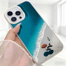 Cubierta de telefono con borde duro para iPhone 14 Pro Max en color azul con estampado de playa tropical y sombrilla para uso diario y vacaciones - Blanco - Ver 5