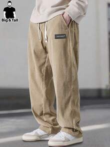 加大码男士灯芯绒直筒休闲裤，抽绳松紧腰设计，适合日常休闲、运动、徒步旅行等场合穿着，春季款。 - 卡其色 - 查看 2