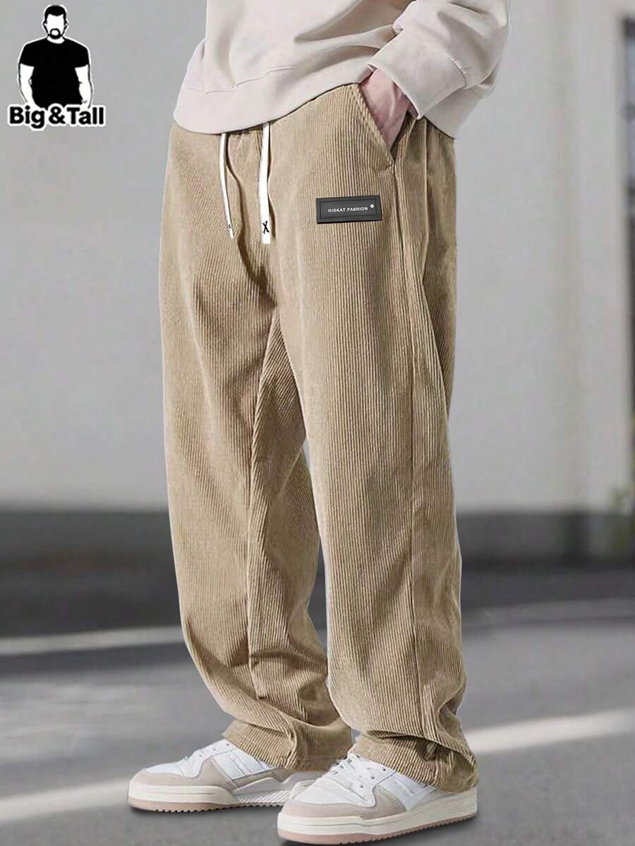 加大码男士灯芯绒直筒休闲裤，抽绳松紧腰设计，适合日常休闲、运动、徒步旅行等场合穿着，春季款。