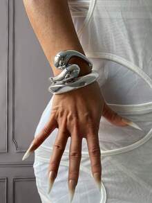 Set de 3 piezas/2 piezas/1 pieza de brazaletes de lujo, brazalete dorado, brazalete ancho, brazalete grueso, set de brazaletes, brazalete ancho, brazalete dorado de estilo único y de moda de gran tamaño - Plateado - Ver 11