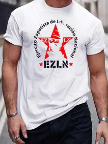 Men's Black EZLN Graphic T-Shirt - Zapatista De Liberacion Nacional Design With Red Star & Silhouettes, Micro-Stretch Regular Fit Casual Summer Tee, Plus Size Bold Graphic Tee For Year-Round Comfort, Comfortable Daily Wear, Casual Style Shirt, Microstretch Fabric - 黑色 - 查看 1