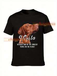 Men's And Women's Vizsla Dog Print T-Shirt - Official Dog World Champion, Funny Short Sleeve Shirt With Vibrant Orange-White Design, Soft Breathable Material For Year-Round Comfort, Casual Clothing, Playful Design, Comfortable Fit - Black - View 1