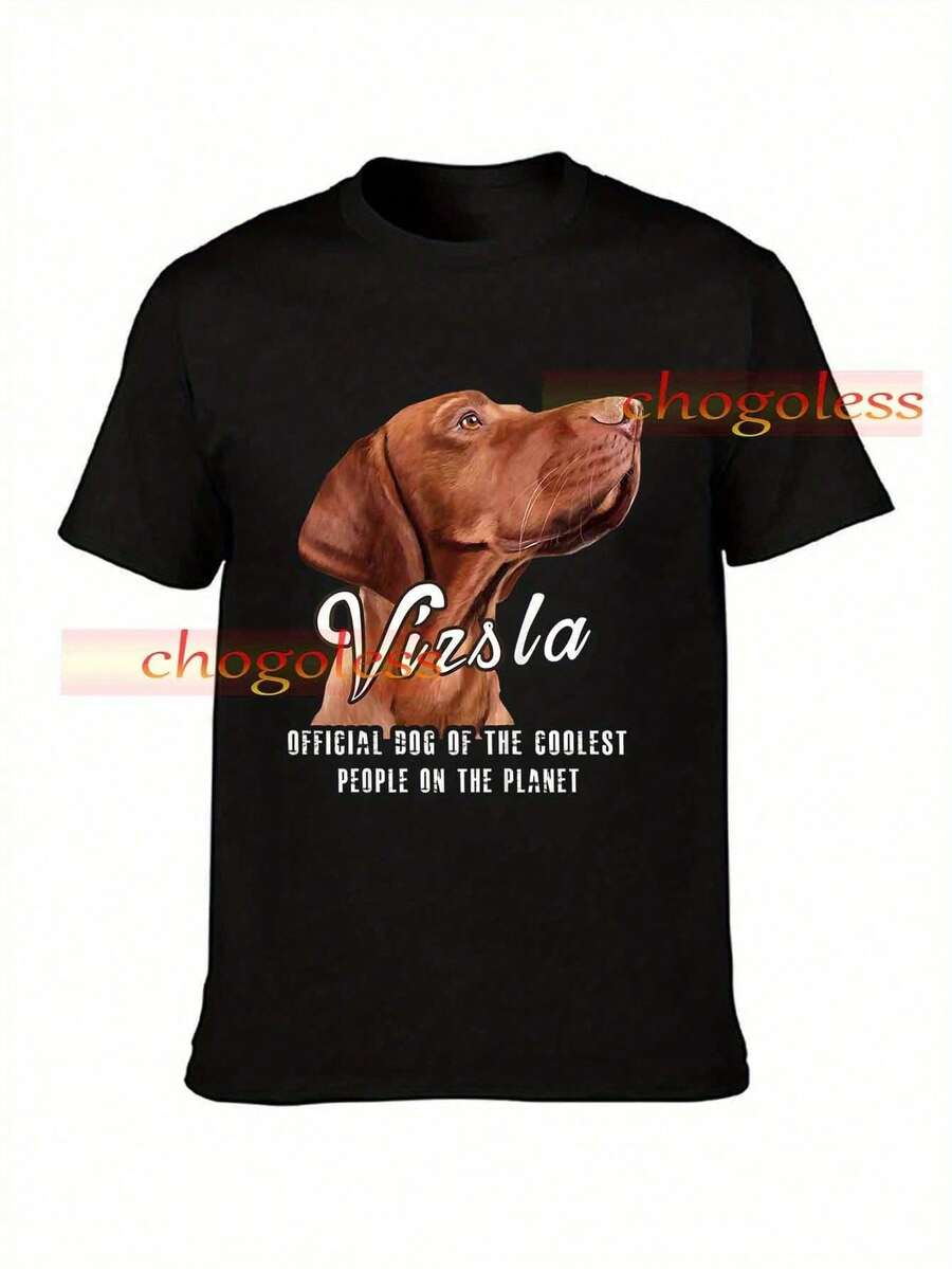 Men's And Women's Vizsla Dog Print T-Shirt - Official Dog World Champion, Funny Short Sleeve Shirt With Vibrant Orange-White Design, Soft Breathable Material For Year-Round Comfort, Casual Clothing, Playful Design, Comfortable Fit - Black - View 1