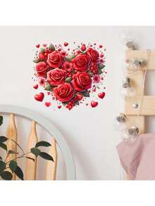 1pc Valentine's Day Heart Rose Decorative Sticker PVC Sticker Removable Self-Adhesive Easy-Tear Sticker Home Decor To Brighten Up Your Life Holiday Decor Stickers Birthday Graduation Gift - Multicolor - View 11