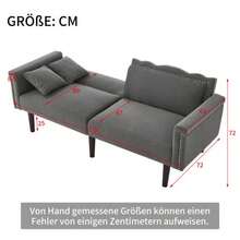 Sofa Bed With Bed Function, Adjustable Angle, Golden Legs, With Cushions And Side Storage Pockets - Antique Gray - View 2