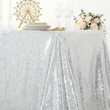 49英寸 x 79英寸银色亮片桌布，长方形银色闪光桌布，适用于圣诞节、万圣节、婚礼 - 銀色 - 查看 6