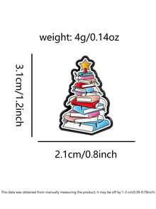 1pc Book Christmas Tree Badge Colorful Meme Style Stacked Books Holiday Design For Book Lovers And Christmas Fans Seasonal Accessory - Multicolor - View 3