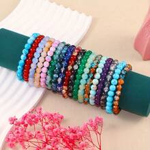 18pcs/Set Assorted Elastic Bracelets, 8mm Faux Natural Stone Beads, Ombre Floral Pattern Design, Suitable For Women Daily Wear, Gift - 18 Pieces In Multiple Colors - View 1