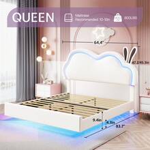 Floating Upholstered Bed Frame With LED Light, Cute Cloud Headboard For Girls, Sturdy Construction, Easy Assembly, No Box Spring Needed - 白色 - 查看 6