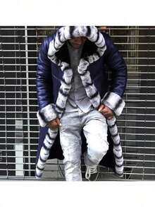 Nordic Winter Outdoor Faux Fur Coat Long-Length Faux Crystal Fox Fur-Trimmed Cotton Coat - 藍色 - 查看 3