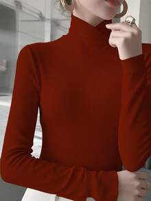 Women's Solid Color Knit Criss-Cross Collar Undershirt, Office Wear Spring New Item Casual - Red - View 5