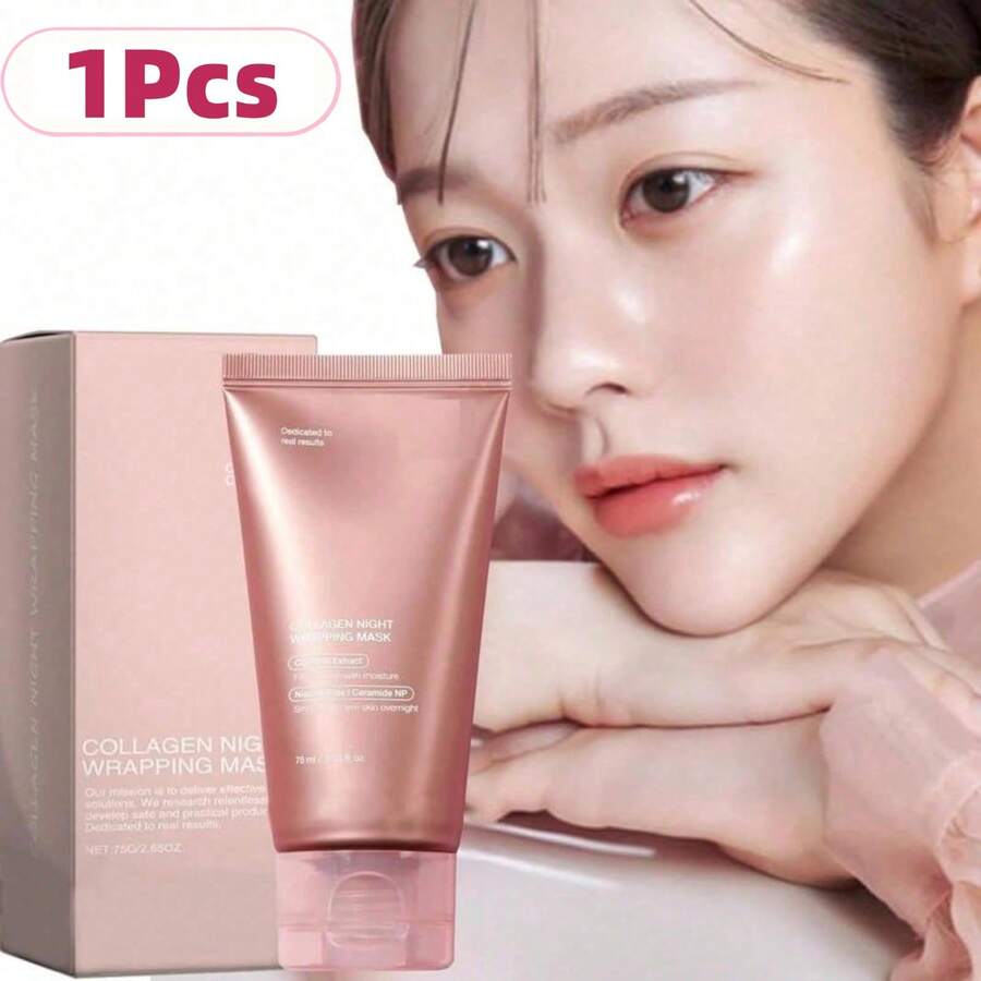 Korean Glass Skin Hydrolyzed Bio-Collagen Overnight Wrapping Peel-Off Hydrogel Mask For Women - Deep Hydrating, Firming & Elasticity, Reduces Sagging & Dullness, Anti-Aging For Radiant Glowing Skin (1 Tube X 75ml / 2.53 Fl.Oz) - 粉紅色(1瓶) - 查看 1