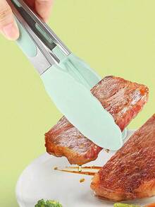 1pc 7"(Nylon)/9"(Silicone) Stainless Steel Kitchen Tongs - Multi-Purpose, Locking Non-Stick Pointed Tip Grill Tongs, Kitchen Food Clip, Heat-Resistant Cooking Tongs For Serving, Grilling, Salad, Baking - Essential Kitchen Tool