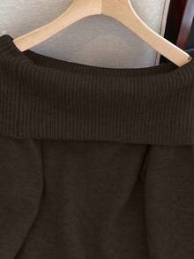 1 Áo len trơn hở vai, áo chui đầu dài tay thanh lịch, quyến rũ dành cho nữ - màu nâu - Xem 9