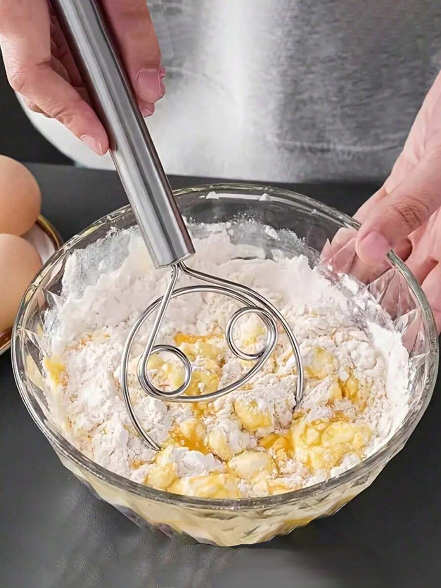 Stainless Steel Handheld Dough Mixer Dual Hole Quick Mixing, With Scraping Blade. For Baking, Whisking, Egg Beating, Batter Mixing Manual, Uncharged. Heavy Duty, Fits Restaurants Bakeries Home, Essential Sourdough Bread Making Tool. - Multicolor - View 1