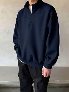 1 st tonårspojkars matchande fleecetröja, enkel och mångsidig, lämplig för höst/vinter - Marinblå - Visa 3