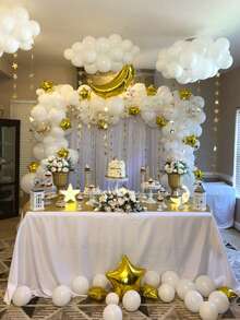 61件套斋月气球套装，包含金色月亮、星星铝箔气球、白色和金色乳胶气球，适合开斋节家居装饰、斋月主题派对装饰，斋月吉祥，斋月快乐，开斋节快乐，开斋节派对 - 彩色 - 查看 5