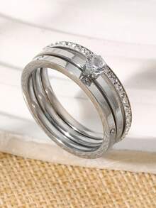 3pcs/Set Fashionable Luxury Delicate Stainless Steel Rhinestone & Cubic Zirconia Rings Set, Suitable For Teenagers Daily Wear And Gift - Ring - View 9