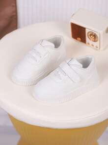 1 Pair Children's PU Leather Fashion Lightweight Comfortable Little Girls Shoes, Spring/Autumn Embroidered White Low-Top Sneakers - Beige - View 5