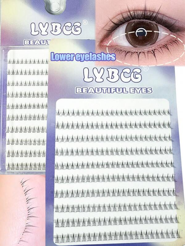 Bộ 200 cái/bộ, lông mi giả 6mm, đầu nhọn, vẽ tay, thân đen siêu mảnh, siêu mềm, lông mi dài, 10 hàng, mi nối 3 bước, nhẹ, không gây nặng mắt, thiết yếu cho trang điểm hàng ngày