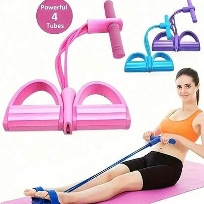 四条装瑜伽阻力带，紫色、粉色、蓝色，适合居家锻炼 - 可拉伸绳索，用于全身训练、腹部塑形、划船和柔韧性练习，可堆叠式健身器材，适用于瑜伽和塑形、8字形练习、瑜伽球练习、引体向上辅助、大腿训练、健身房锻炼、出汗、普拉提等。