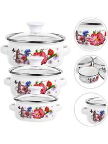 3pcs/Set Portable Multi-Function Mini Enamel Pot Set, Capacity 12cm/14cm/16cm, Non-Stick Cooking Pot, Suitable For Gas And Induction Cooktop, Kitchen Cookware, Outdoor Camping