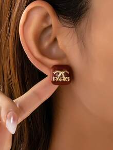 1对优雅几何方形耳钉，女士款，奢华设计师灵感源自巴黎风格的时尚珠宝，适合日常佩戴 - 彩色 - 查看 7