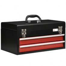 DURHAND Tool Box, Robust Tool Cabinet Without Tools, 2 Drawers, Lockable, With Handle, Black Red Steel - 1 - View 9