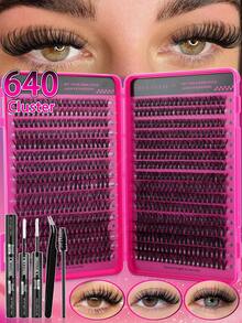 640/544 Cụm lông mi giả riêng lẻ, 9-16mm D Curl 10D + 20D / 30D + 40D / 50D + 60D / 80D + 100D Sách mi dung lượng lớn, Bộ nối mi mỏng và tự nhiên, Cụm mi có keo dán mi, Cọ mi và nhíp, Thân thiện với người mới bắt đầu, Thích hợp cho gia đình, du lịch, tiệc tùng và làm quà tặng Giáng sinh - Màu Hoa hồng đỏ - Xem 5