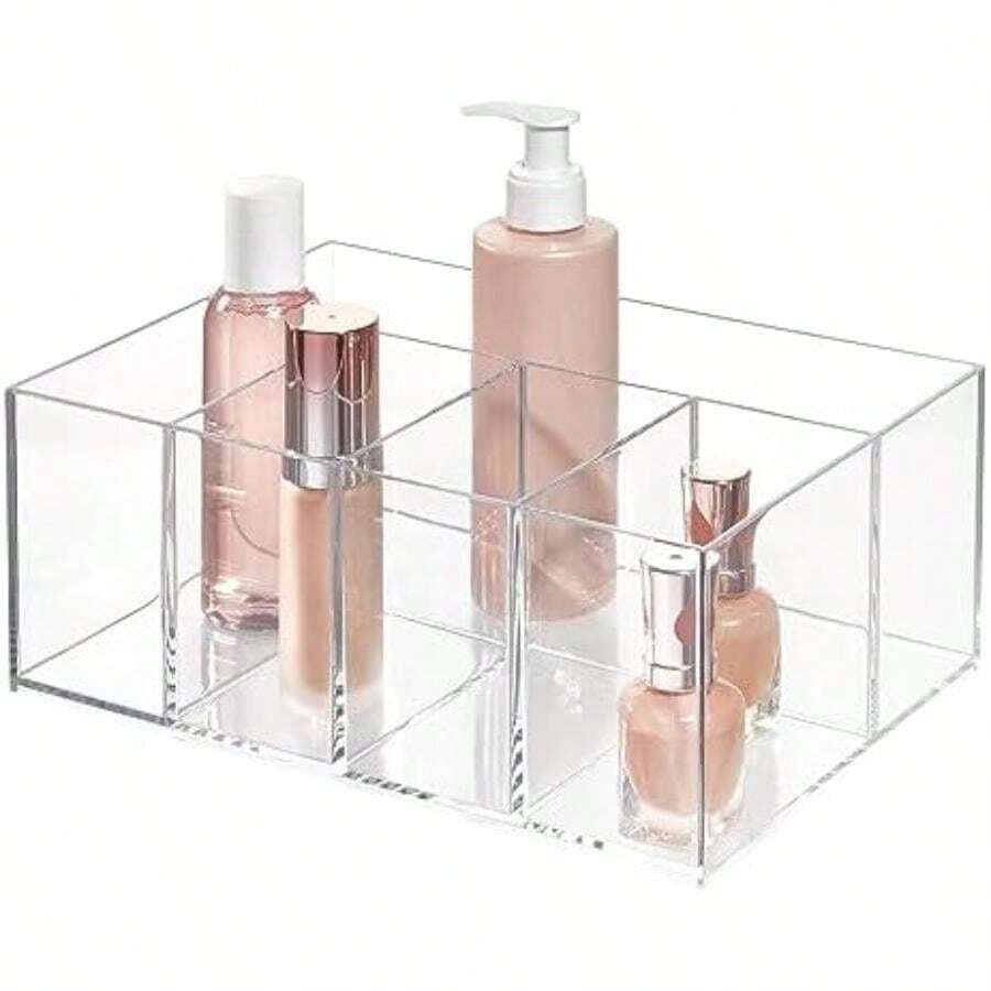 InterDesign Cabinet to Hold Makeup Beauty Products Hair Accessories – 5 Compartments, Clear Clarity Cosmetic & Vanity Organizer, 5 Section, White(Transparente) - Multicolor - Ver 1