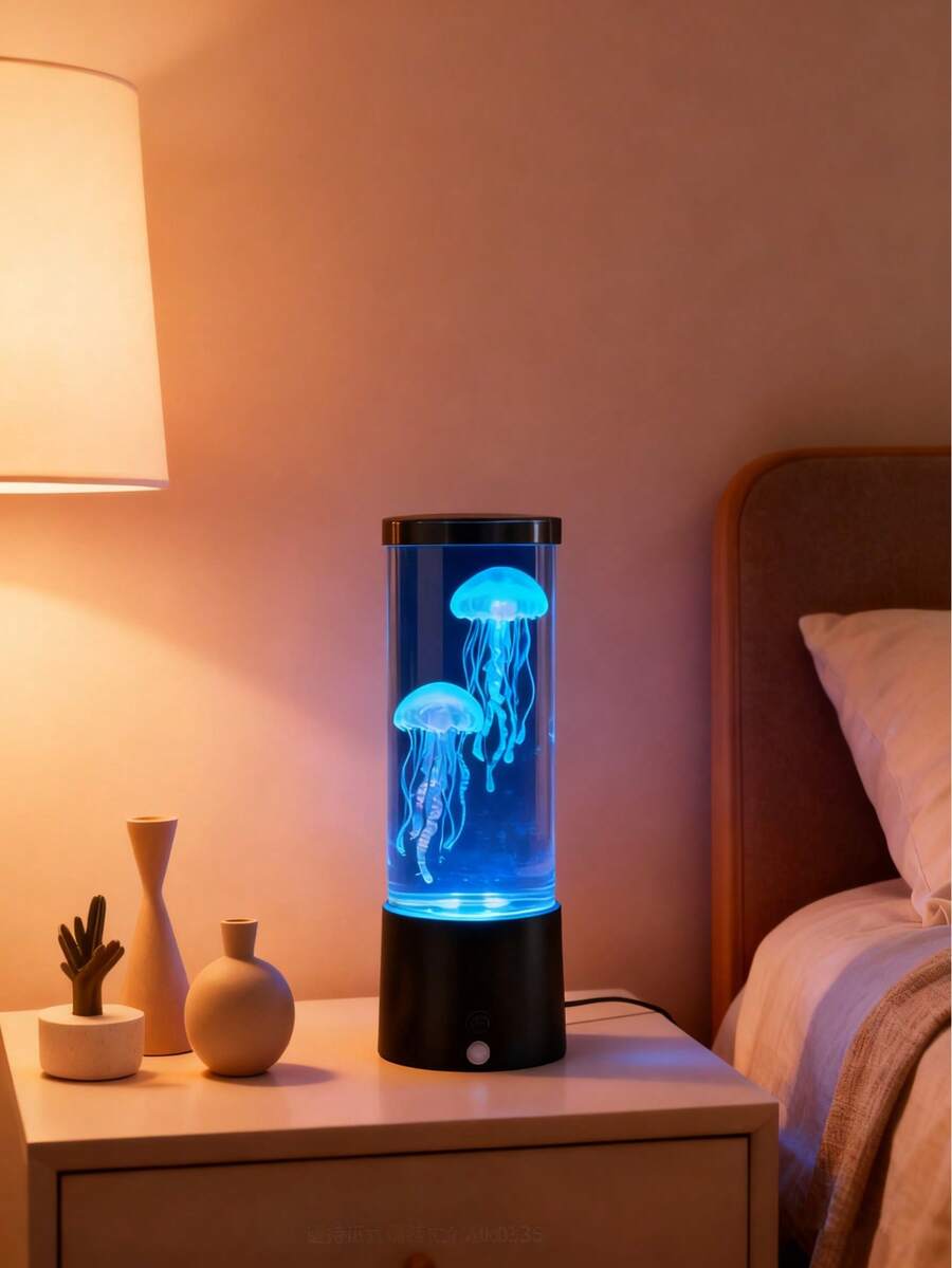 1pc RGB Color Changing Jellyfish Lava Lamp, Dual USB & Battery Powered Ocean Night Light, Indoor Atmosphere Lamp For Bedroom, Gaming Room, Home Decor, Holiday & Birthday Gift, Batteries Not Included