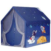 خيمة منزلية للحيوانات الأليفة ذات موضوع الفضاء للكلاب والقطط الكبيرة والمتوسطة الحجم، مأوى داخلي فسيح للحيوانات الأليفة مع بابين وشباك قابل للتهوية، بنمط جميل لرائد الفضاء والصاروخ، كهف أليف مريح يناسب أكثر من حيوان أليف