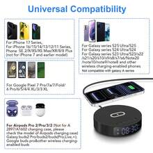 2-In-1 Wireless Charger With Time Display And Alarm Clock Function, Suitable For Bedroom Or Desk, Charging Base Compatible With IPhone 17/16/15/14/13/12/11 Pro Max/Mini/Plus/XR/XS/X/8, Compatible With AirPods 2/3/4/Pro/Pro 2, Compatible With Samsung S25/S23/S22/S21/S20, Galaxy Buds - Black - View 3