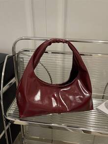 Túi đeo chéo tay bằng da nhăn màu đỏ tía mới năm 2025, túi đeo vai cỡ lớn thời trang, túi xách hàng ngày đa năng. - Màu Đỏ Sâu - Xem 6