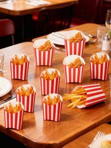 20/10pcs/1pc French Fry Paper Box, 5.5oz, Red & White Striped French Fry Box, Small Paper French Fry/Onion Ring/Popcorn Container - Black and White Vertical Stripes - View 8