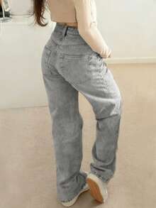 NVFelix 女士宽松直筒牛仔裤，做旧处理，复古休闲Y2K街头风，适合冬季，灰色。感恩节、新年皆宜。