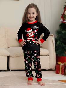 Bộ đồ ngủ chủ đề Giáng sinh 2 món cho trẻ em và cha mẹ, áo dài tay in hình ông già Noel và đèn, quần dài, bộ đồ ngủ - Nhiều màu - Xem 6