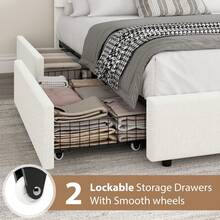 Meiyiu Twin/Full/Queen Size Bed Frame With Storage Drawers, Upholstered Boucle Platform Bed With Round Headboard, Heavy Duty & Noise Free, No Box Spring Needed - White-Full - 查看 6